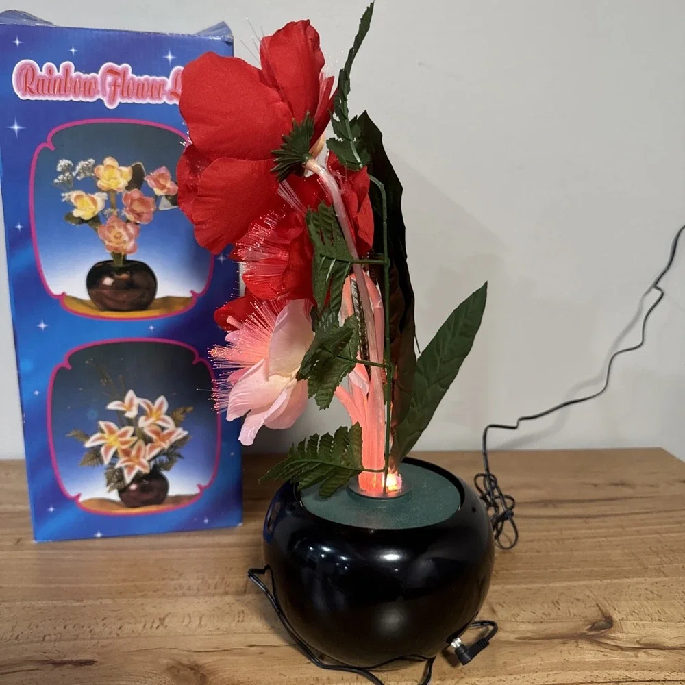 Vintage Fiber Optic Rainbow Flower Lamp Color Changing Bouquet with Vase